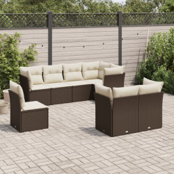 8 Pcs conjunto sofás de jardim c/ almofadões vime PE castanho