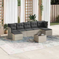 8 Pcs conj. sofás jardim c/ almofadões vime PE cinzento-claro