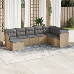 8 Pcs conjunto de sofás p/ jardim com almofadões vime PE bege