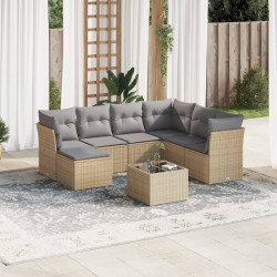 8 Pcs conjunto de sofás p/ jardim com almofadões vime PE bege