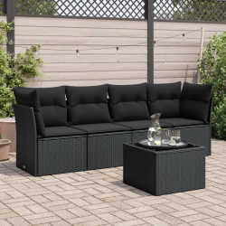 5 Pcs conjunto sofás de jardim com almofadões vime PE preto