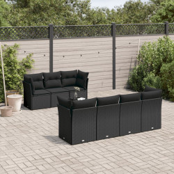 8 Pcs conjunto sofás de jardim com almofadões vime PE preto