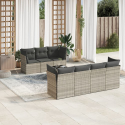 8 Pcs conj. sofás jardim c/ almofadões vime PE cinzento-claro