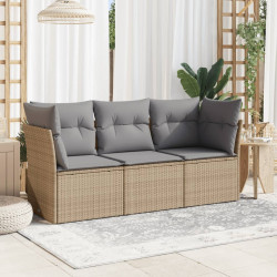 3 Pcs conjunto de sofás p/ jardim com almofadões vime PE bege