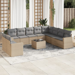11 Pcs conjunto sofás de jardim c/ almofadões vime PE bege