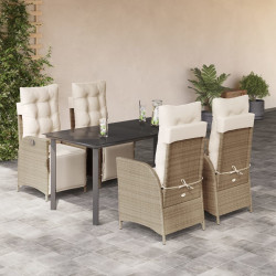 5 Pcs conjunto de jantar p/ jardim com almofadões vime PE bege