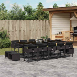 15 Pcs conjunto de jantar p/jardim com almofadões vime PE preto