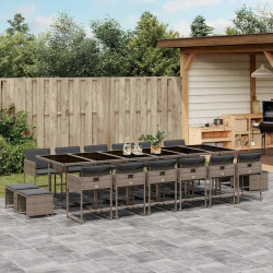 17 Pcs conj. de jantar p/ jardim c/ almofadões vime PE cinzento