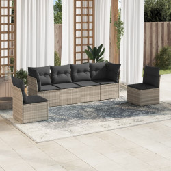 6 Pcs conj. sofás jardim com almofadões vime PE cinzento-claro