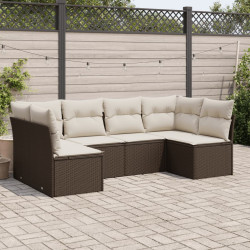 6 Pcs conjunto de sofás jardim c/ almofadões vime PE castanho
