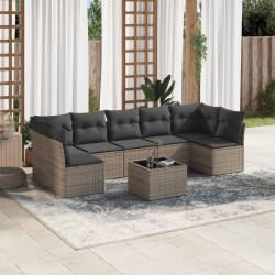 8 Pcs conjunto sofás de jardim c/ almofadões vime PE cinzento