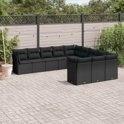 11 Pcs conjunto sofás de jardim c/ almofadões vime PE preto