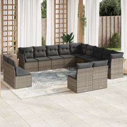 13 Pcs conjunto sofás p/ jardim c/ almofadões vime PE cinzento
