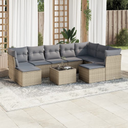 10 Pcs conjunto de sofás p/ jardim com almofadões vime PE bege
