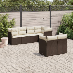 7 Pcs conjunto de sofás jardim c/ almofadões vime PE castanho