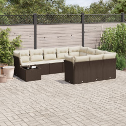 11 Pcs conjunto sofás de jardim c/ almofadões vime PE castanho