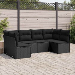 6 Pcs conjunto sofás de jardim c/ almofadões vime PE preto