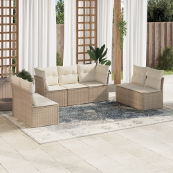 7 Pcs conjunto de sofás p/ jardim com almofadões vime PE bege