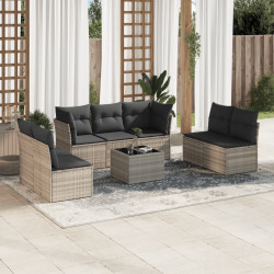 8 Pcs conj. sofás jardim c/ almofadões vime PE cinzento-claro