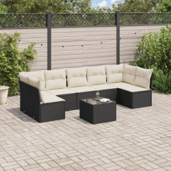 8 Pcs conjunto sofás de jardim com almofadões vime PE preto
