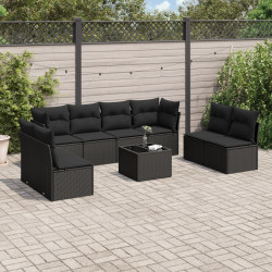 9 Pcs conjunto de sofás p/ jardim c/ almofadões vime PE preto