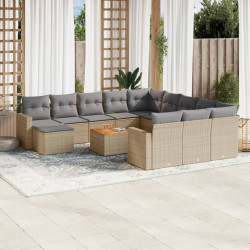 13 Pcs conjunto de sofás p/ jardim com almofadões vime PE bege