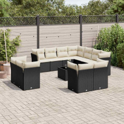 12 Pcs conjunto de sofás de jardim c/ almofadões vime PE preto