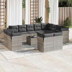 13 Pcs conj. sofás jardim c/ almofadões vime PE cinzento-claro