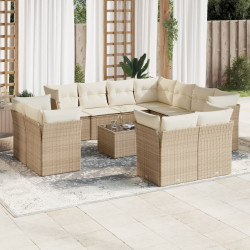 12 Pcs conjunto de sofás p/ jardim com almofadões vime PE bege