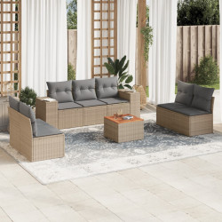 8 Pcs conjunto de sofás p/ jardim com almofadões vime PE bege