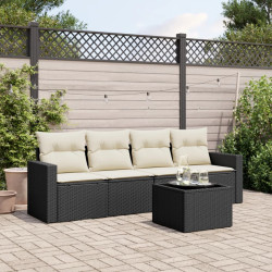 5 Pcs conjunto sofás de jardim com almofadões vime PE preto