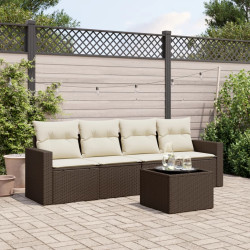 5 Pcs conjunto sofás p/ jardim c/ almofadões vime PE castanho