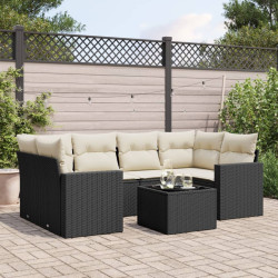 7 Pcs conjunto de sofás p/ jardim c/ almofadões vime PE preto