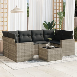 7 Pcs conj. sofás jardim com almofadões vime PE cinzento-claro