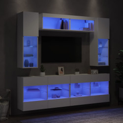 6 Pcs conjunto de móveis de parede para TV com luzes LED branco