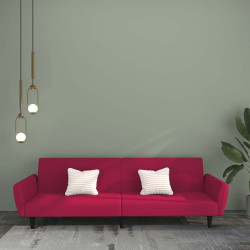 Sofá-cama de 2 lugares veludo vermelho tinto