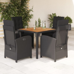 5 Pcs conjunto de jantar p/ jardim c/ almofadões vime PE preto