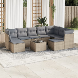 10 Pcs conjunto de sofás p/ jardim com almofadões vime PE bege