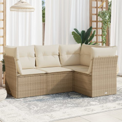 4 Pcs conjunto de sofás para jardim c/ almofadões vime PE bege