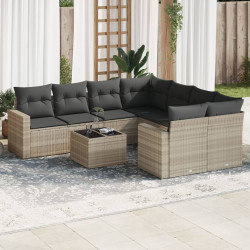 9 Pcs conj. sofás jardim com almofadões vime PE cinzento-claro