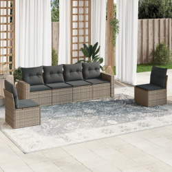 6 Pcs conjunto sofás de jardim com almofadões vime cinzento