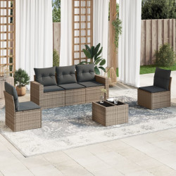 6 Pcs conjunto sofás de jardim com almofadões vime cinzento