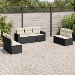 7 Pcs conjunto de sofás p/ jardim c/ almofadões vime PE preto