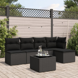 6 Pcs conjunto sofás de jardim c/ almofadões vime PE preto