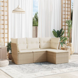 4 Pcs conjunto de sofás para jardim c/ almofadões vime PE bege