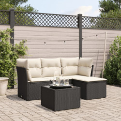 5 Pcs conjunto sofás de jardim com almofadões vime PE preto