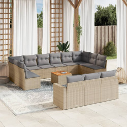 14 Pcs conjunto de sofás p/ jardim com almofadões vime PE bege