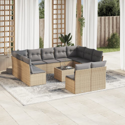 12 Pcs conjunto de sofás p/ jardim com almofadões vime PE bege