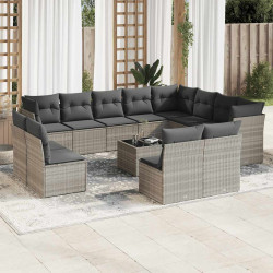 13 Pcs conj. sofás jardim c/ almofadões vime PE cinzento-claro