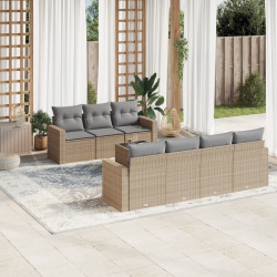 8 Pcs conjunto de sofás p/ jardim com almofadões vime PE bege
